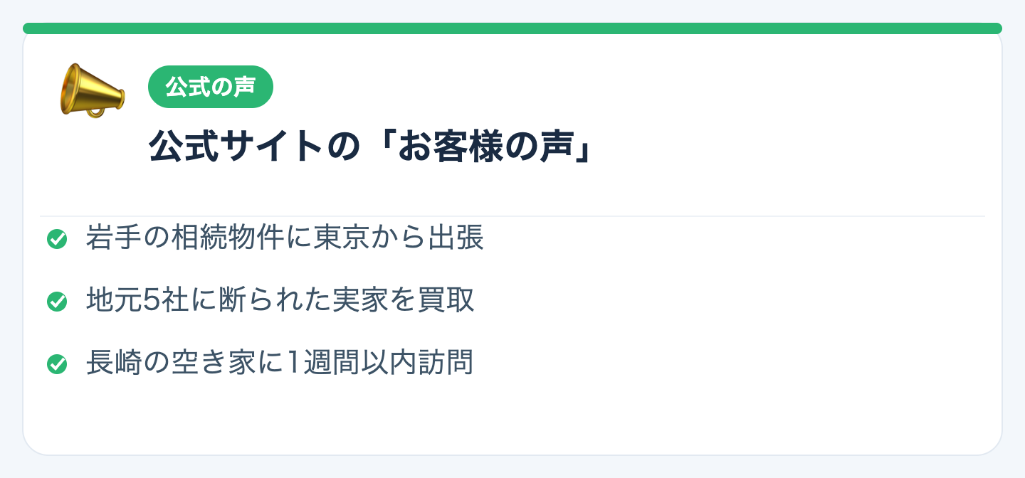 公式サイト掲載の「お客様の声」（自社掲載）の図解