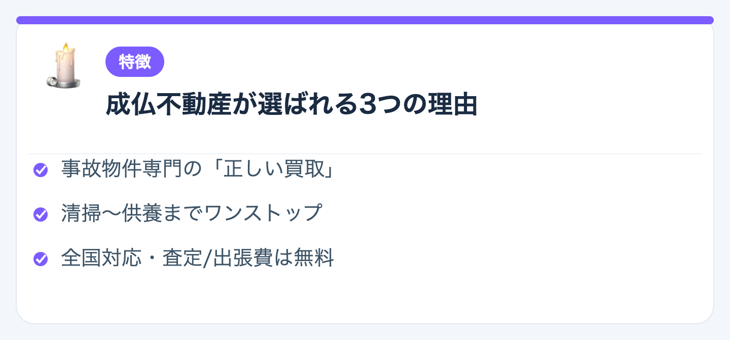成仏不動産が選ばれる3つの理由の図解