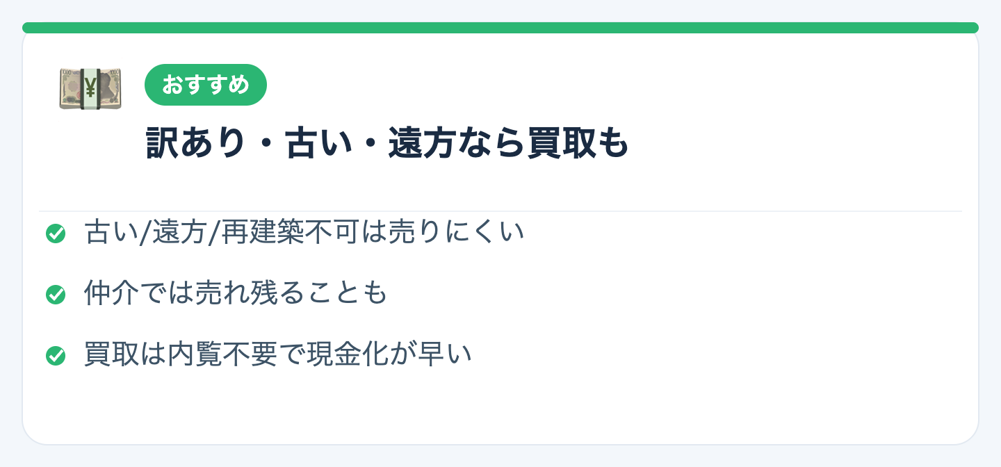 訳あり・古い・遠方なら「買取」という出口もの図解